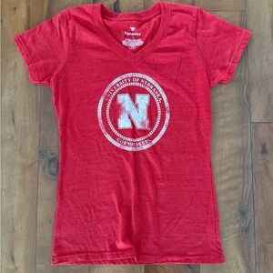 Nebraska huskers woman’s vneck tshirt, size medium